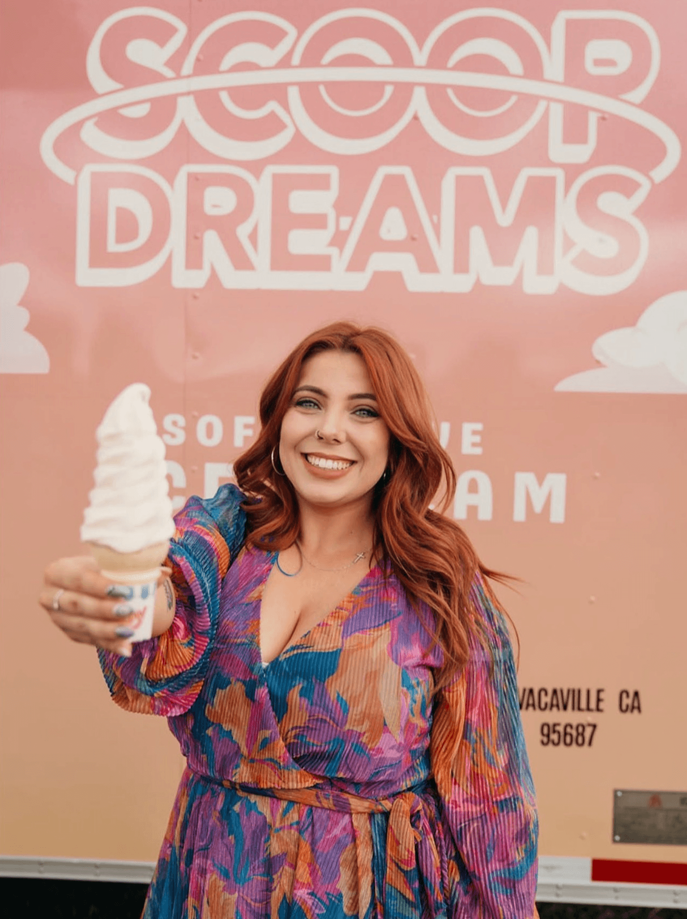 Founder Devan in a Scoop Dreams jersey holding a basketball and soft serve cone