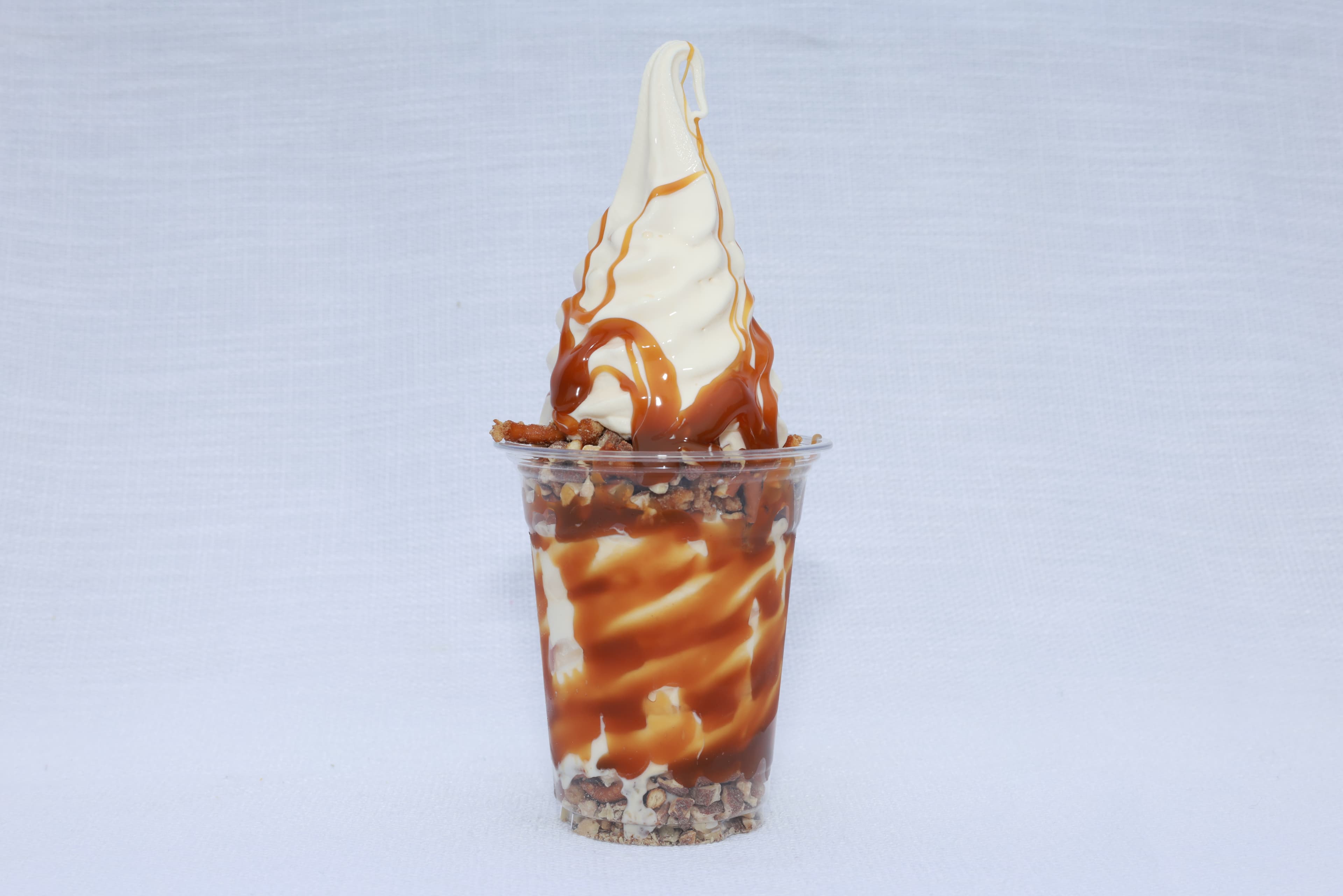 The 707 signature special from Scoop Dreams — Vanilla, Hot Caramel, Toffee Pretzel, Almonds